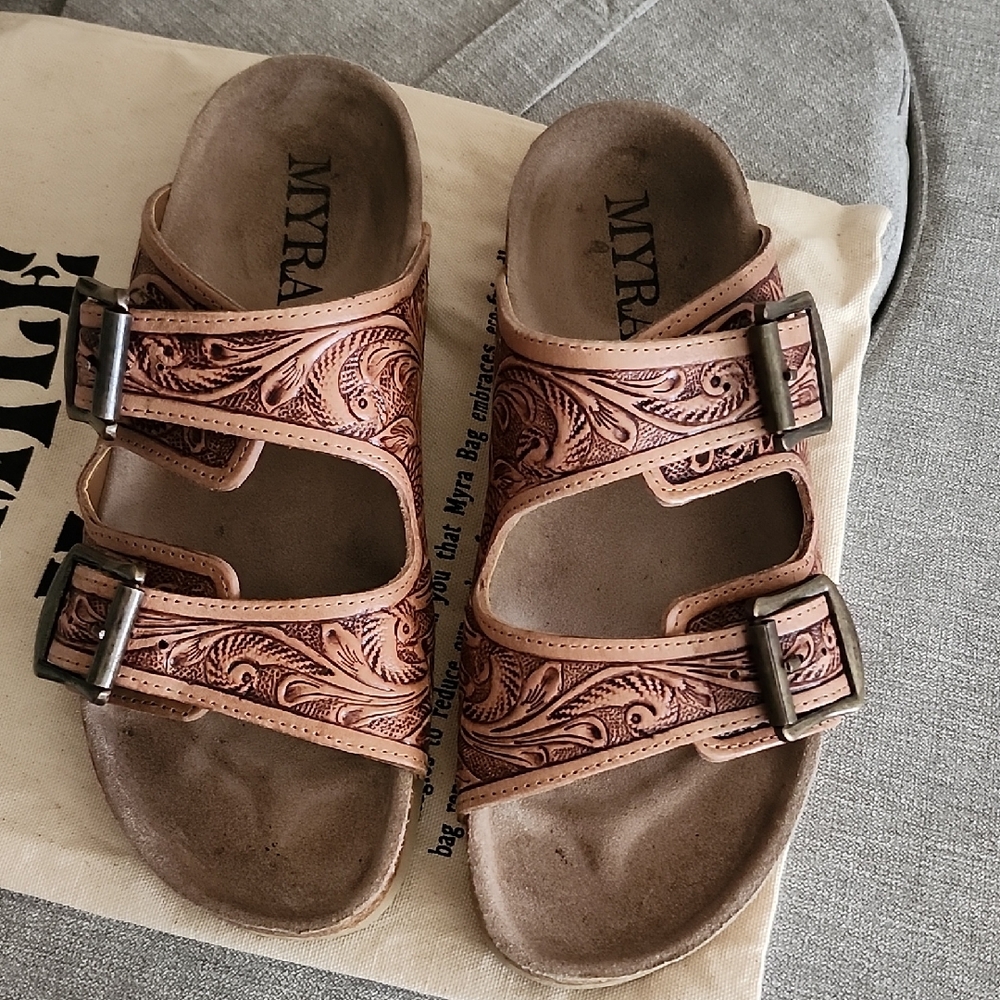 Myra Bag Tan Leather Sandals for Women